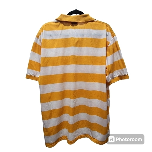 XL Cotton Blend Yellow White Stripes Men's Polo Golf Shirt Office Casual Party - Picture 2 of 7